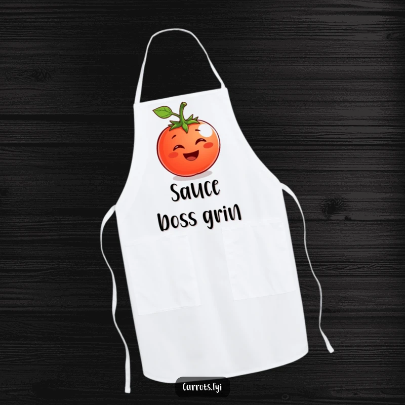 Funny Tomato Apron: A cheerful apron featuring a grinning tomato character, perfect for a happy cooking experience.