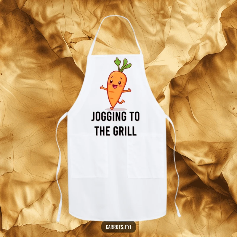Funny Carrot Character Apron: A smiling carrot character jogs jauntily, bringing energetic humor and protection to the kitchen. Fun and functional.