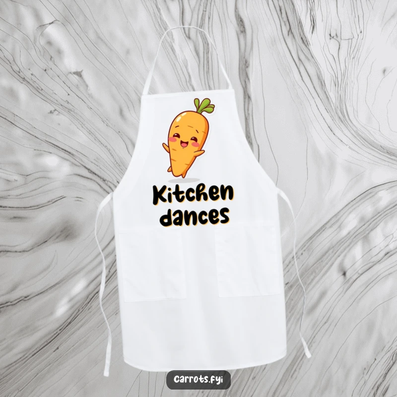 Funny Baby Carrot Apron with a cute baby carrot character wiggling happily, ideal for adorable kitchen adventures.