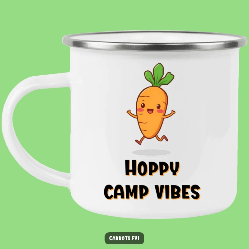 Funny Carrot Hop Camping Mug - Playful Veggie Enamel Cup, Outdoor Fun Gift