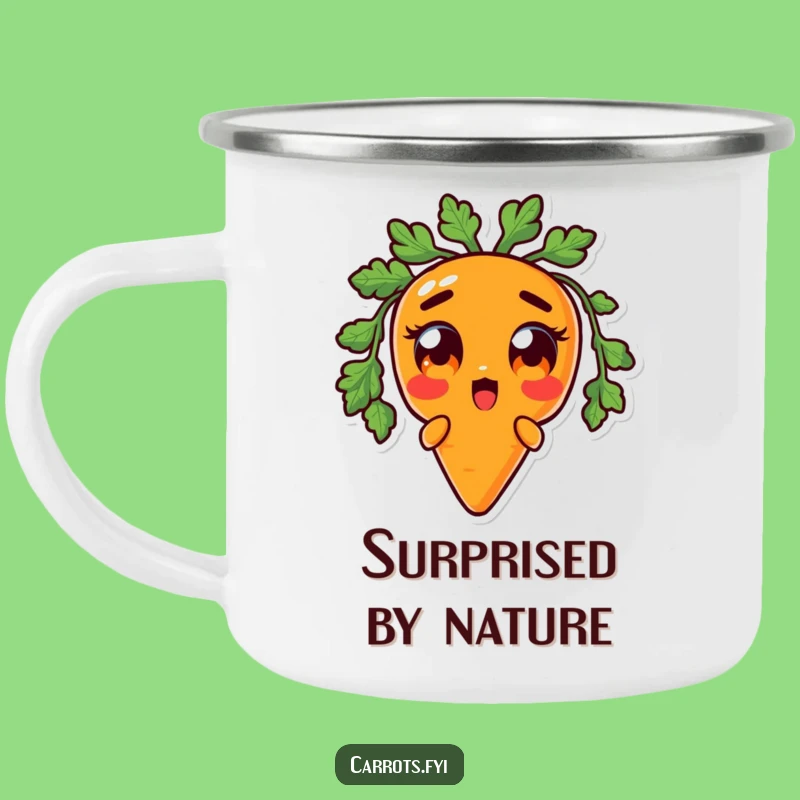 Funny Surprised Carrot Camp Mug: Hilarious Outdoor Drinkware for Shocked Adventures