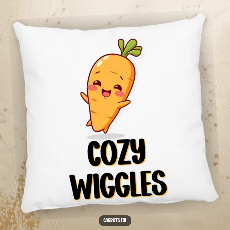 Funny Baby Carrot Pillow featuring a cute baby carrot character wiggling with delight, offering soft and adorable comfort.