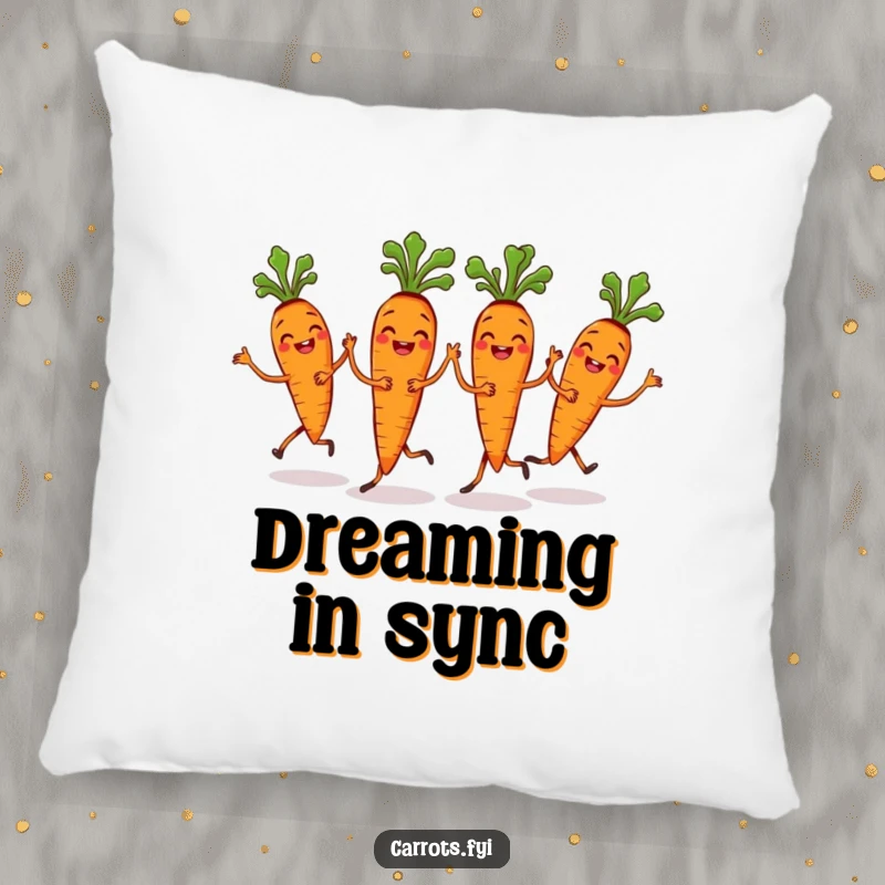 Funny Carrot Bunch Pillow featuring grinning carrots doing a synchronized dance, offering soft and cheerful comfort.