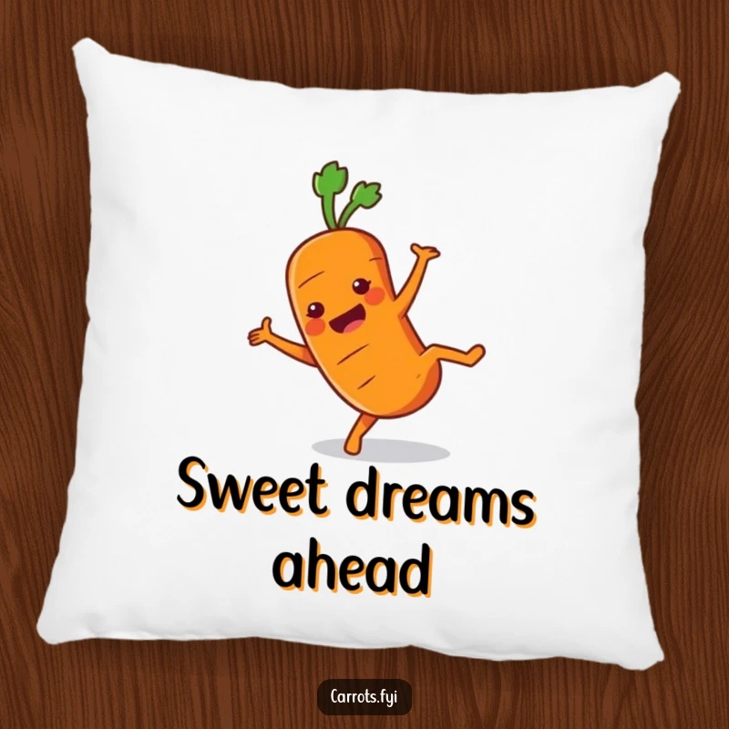Funny Carrot Pillow featuring a cheerful carrot character in a mid-cartwheel pose, offering soft and amusing comfort.