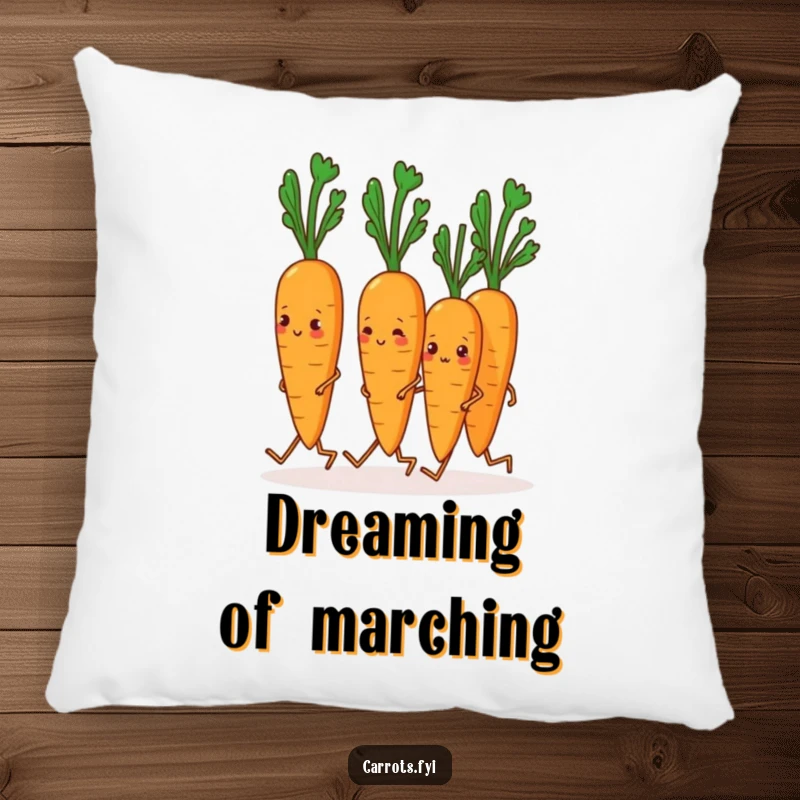 Funny Carrot Pillow: A plush pillow depicting carrots marching in unison on their little legs, offering comfort and humorous appeal.