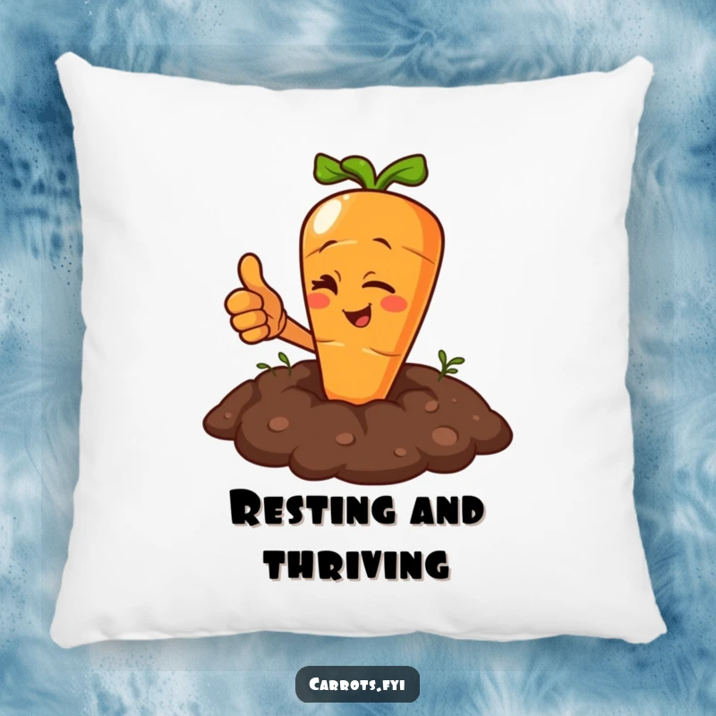 Funny Carrot Pillow: A soft pillow featuring a carrot character winking and giving a thumbs up from the soil.
