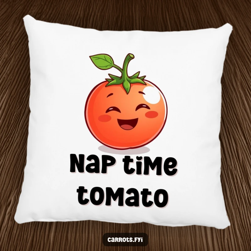 Funny Tomato Pillow: A soft plush pillow featuring a grinning tomato character, offering comfort and happiness.