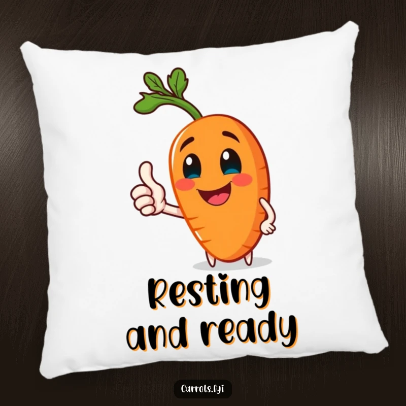 Funny pillow with a jolly carrot character giving a thumbs-up, offering comfort and cheerful, humorous vibes.