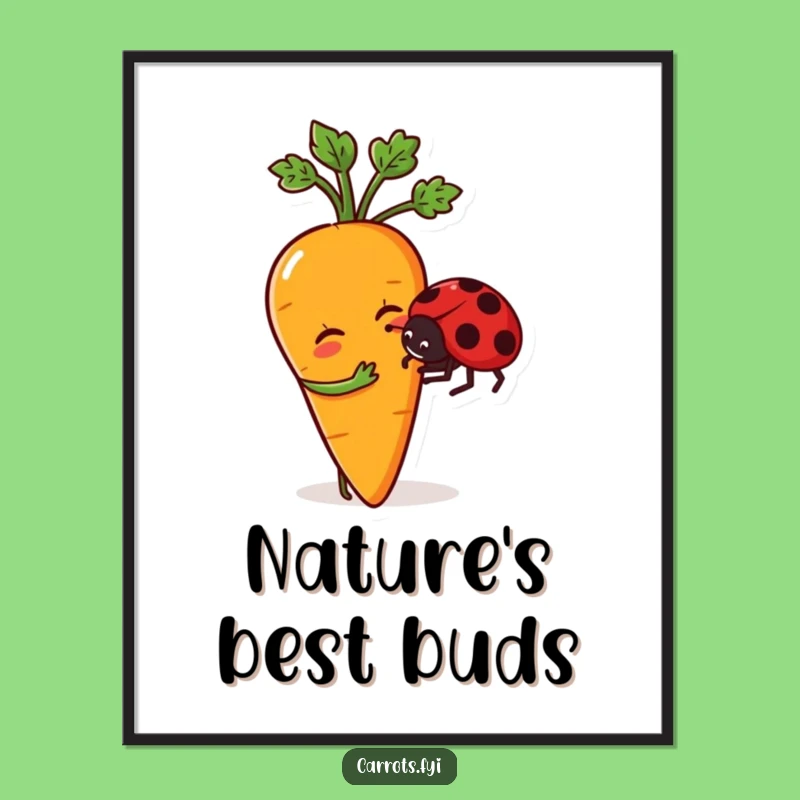 Funny Carrot Nudging Ladybug Digital Art: Instantly Download This Hilarious and Sweet Scene!