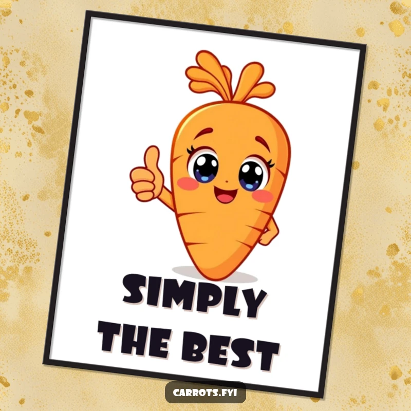 Funny happy carrot digital art print with big eyes giving a thumbs up, ready for instant download and positive display.