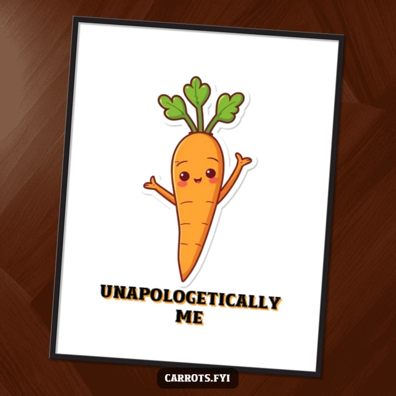 Funny digital art featuring a proud carrot character with arms akimbo, radiating confidence.