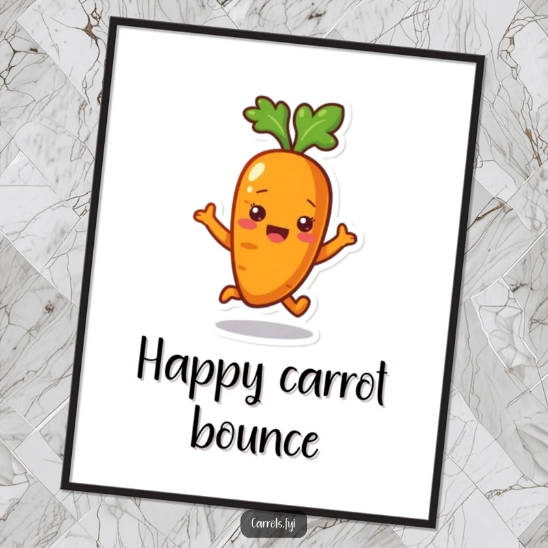Funny Carrot Digital Art Print: A happy carrot character energetically bouncing, ready to bring cheer.