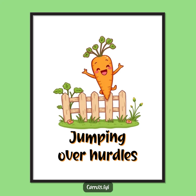 Funny Carrot Leaping Fence Digital Art - Whimsical Garden Veggie Wall Decor