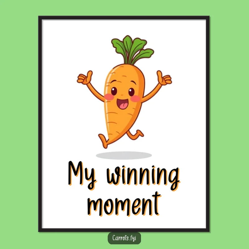 Funny Victorious Carrot Digital Art: Hilarious Veggie Wall Decor for a Cheerful Home