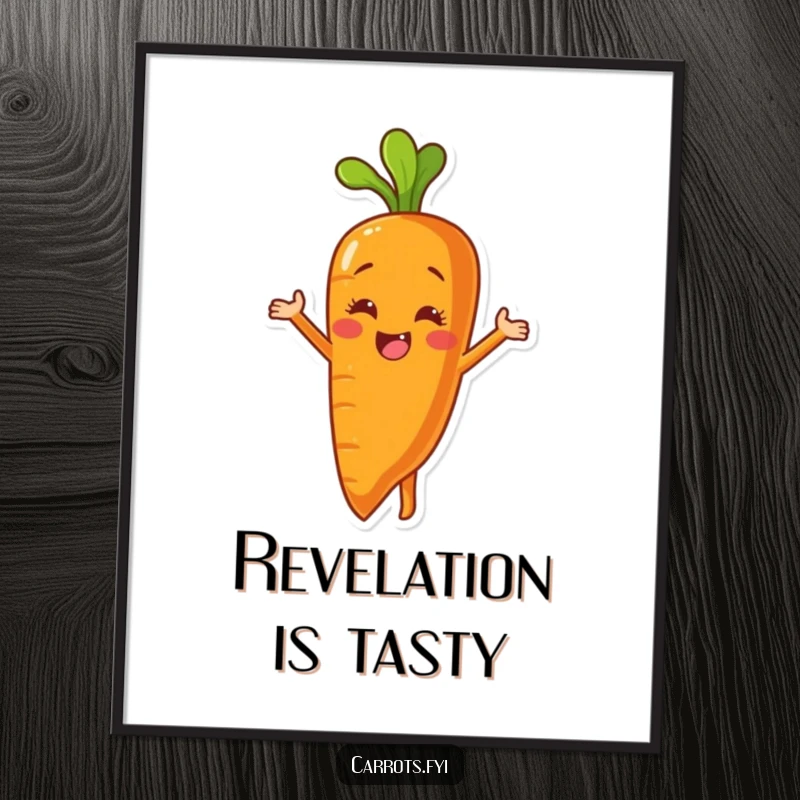 Funny digital art print of a carrot character peeling itself enthusiastically to reveal a bright, beaming, smiling inner core.
