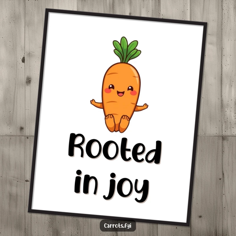 Funny smiling carrot digital art print with green leafy hair, wiggling its toes, ready for instant download and joyful display.