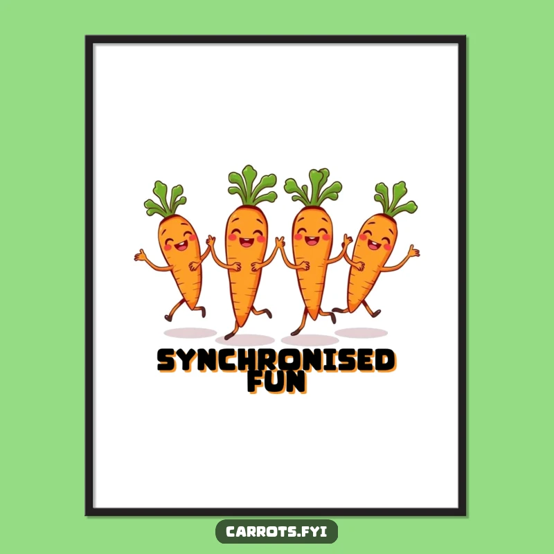Funny Carrot Bunch Dance Digital Art: Synchronized Veggie for Lively Decor