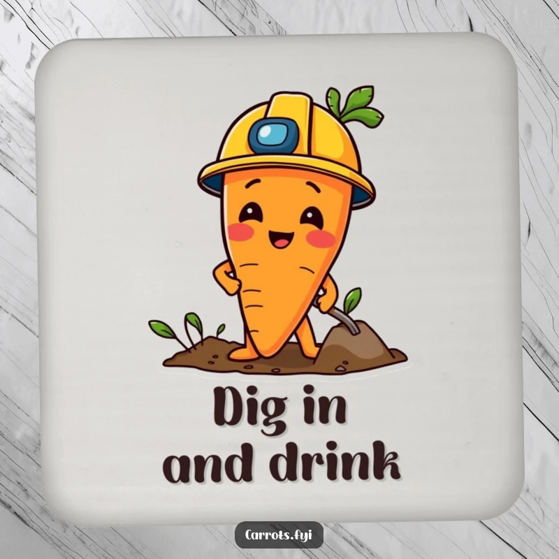 Funny Carrot Coaster: A coaster featuring a carrot character in a construction helmet, digging playfully.