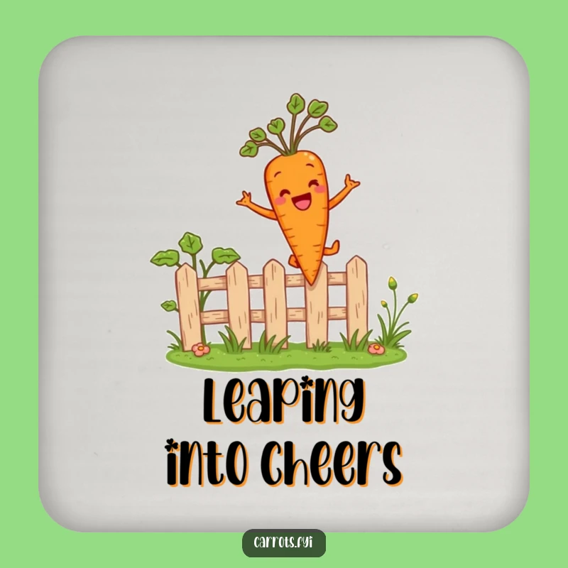 Funny Carrot Leaping Fence Coaster - Protect Surfaces with Garden Veggie Humor