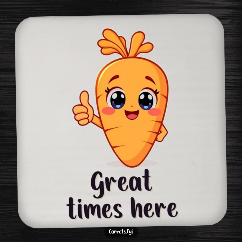 Funny happy carrot coasters with big eyes giving a thumbs up, protecting surfaces with smile-inducing positivity.