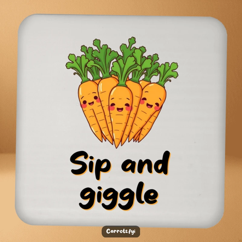 Funny coasters with a graphic of carrot characters giggling and wiggling their leafy tops, embodying playful energy and infectious humor.