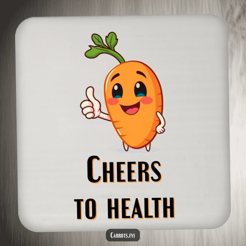 Funny drink coasters featuring a jolly carrot giving a healthy thumbs-up, adding a touch of positivity and humor.