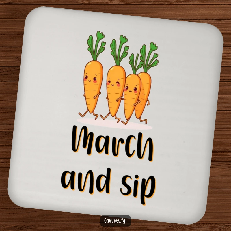Funny Carrot Coaster: A coaster depicting carrots marching in unison on their tiny legs, offering humorous protection for surfaces.