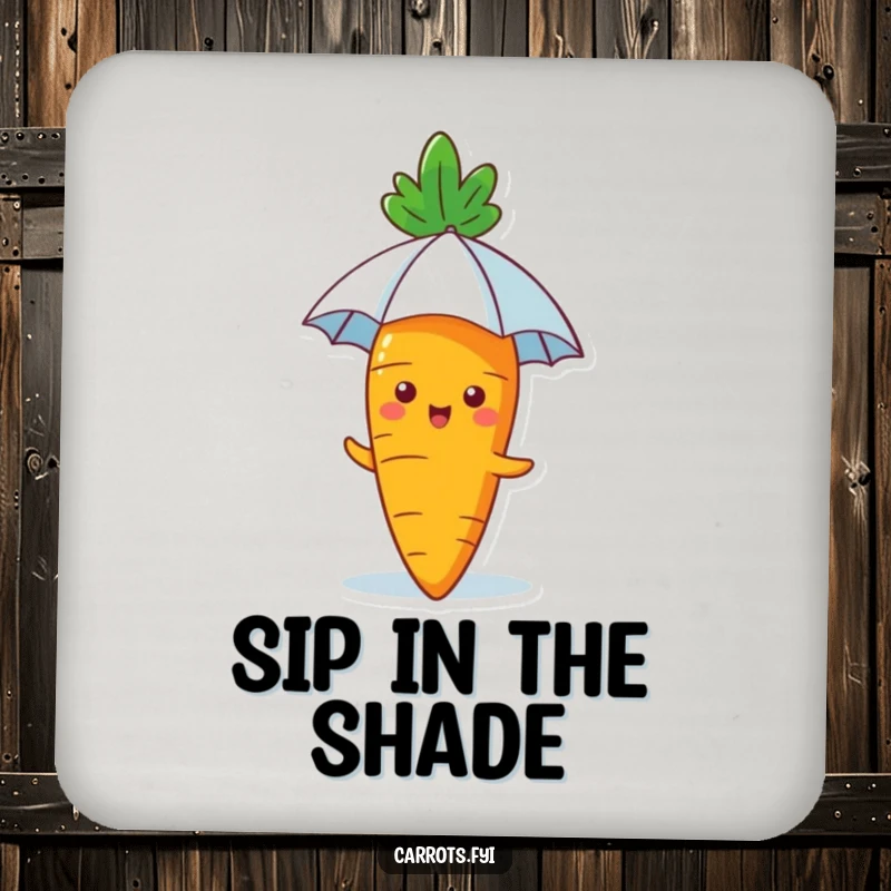Funny Carrot Coaster: A coaster depicting a happy carrot with a tiny umbrella, offering adorable and humorous protection for surfaces.