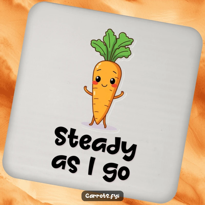 Funny drink coasters featuring a wobbly carrot character humorously off-balance, adding a touch of silliness.