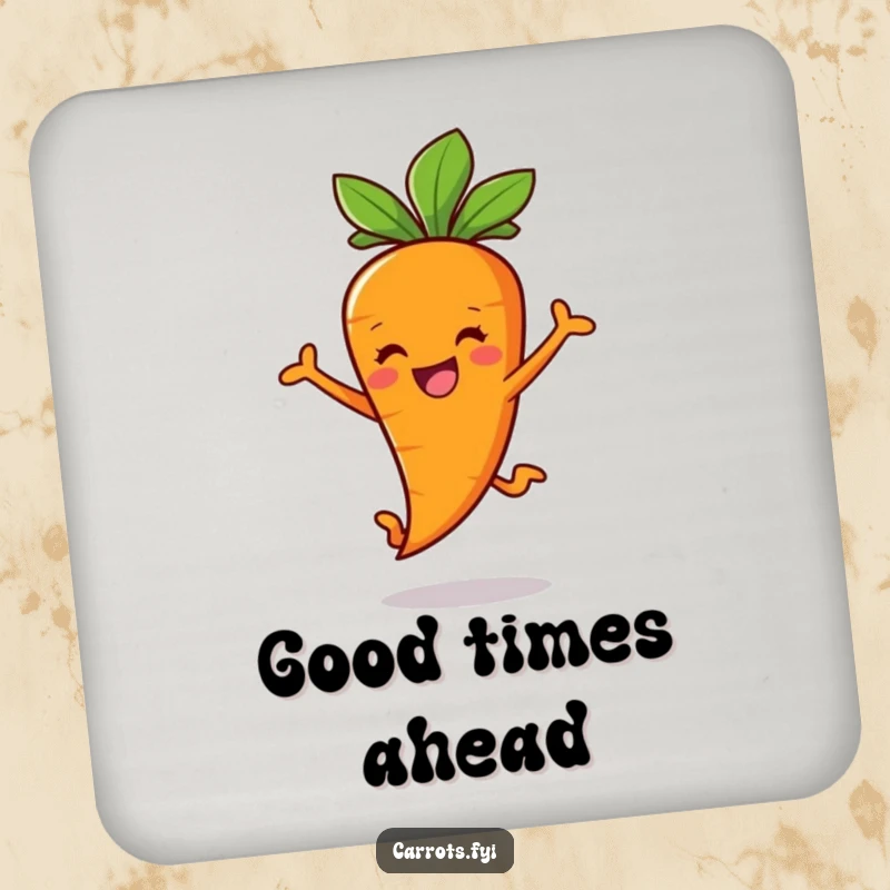 Funny Carrot Stick Coaster designed with a smiling carrot character in a joyful leap, adding playful flair.