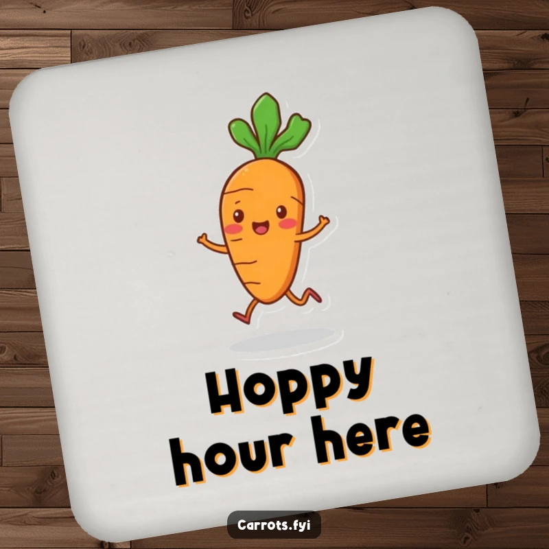 Funny playful carrot coasters with small legs, hopping merrily, protecting surfaces with smile-inducing charm.