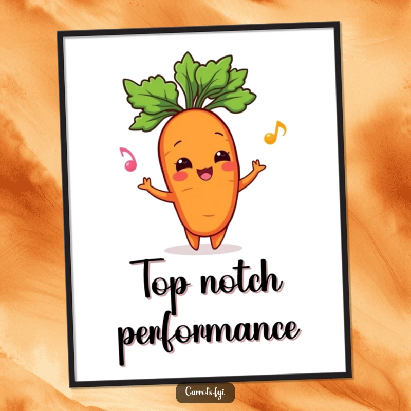 Funny poster print of a joyful carrot character happily juggling its leafy green top, adding whimsical garden charm to any room.
