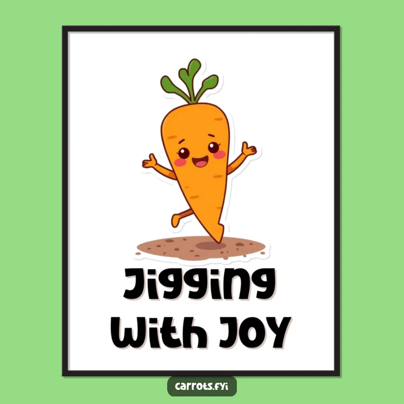 Funny Jigging Carrot Poster: Lively Veggie Art Print, Hilarious Decor Gift Idea