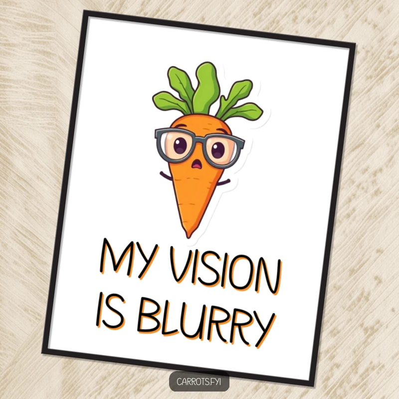 Funny poster print of a surprised carrot character wearing large spectacles, adding a humorous touch to decor.