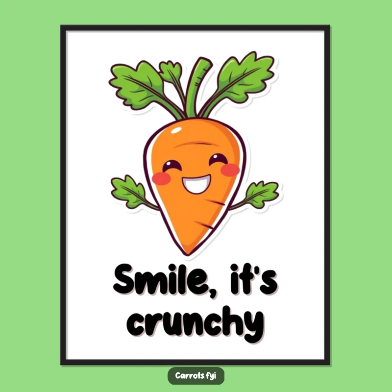 Funny Crunchy Carrot Smile Poster, Joyful Veggie Wall Art, Quirky Funny Gift Decor