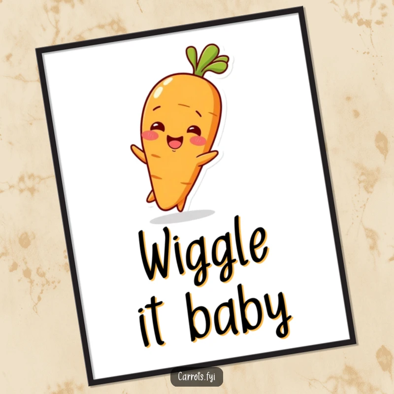 Funny Baby Carrot Poster depicting a cute baby carrot character wiggling with delight, adding charm to wall decor.