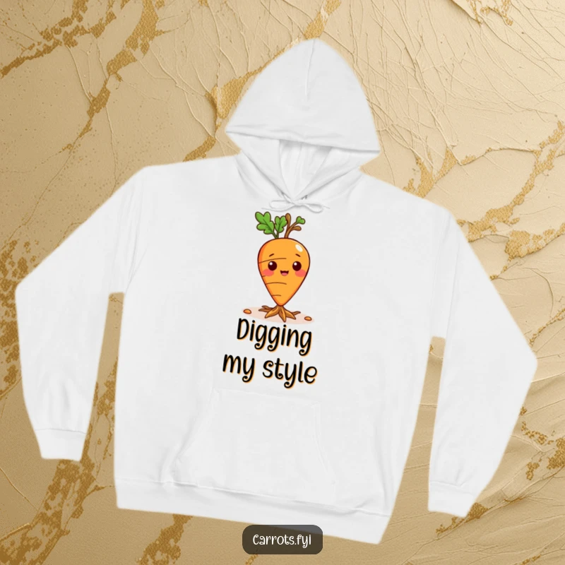 Funny hoodie with a playful carrot character sprouting tiny roots, perfect for staying warm and cozy.