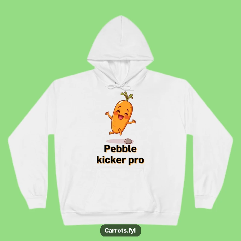 Funny Carrot Kicking Pebble Hoodie - Cozy & Hilarious Root Vegetable Sweatshirt Gift