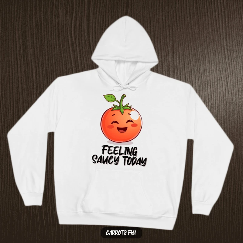 Funny Tomato Hoodie: A warm hoodie featuring a grinning tomato character, perfect for cozy days and happy vibes.