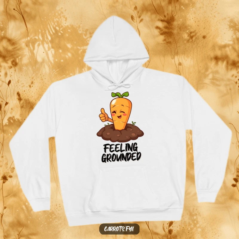 Funny Carrot Hoodie: A warm hoodie featuring a carrot character winking and giving a thumbs up from the soil.