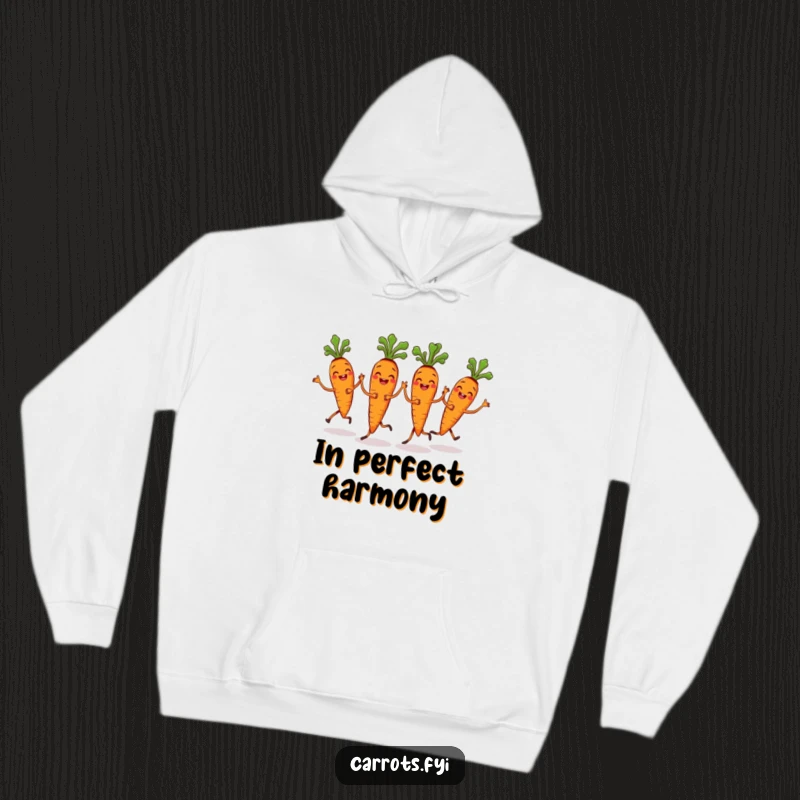 Funny Carrot Bunch Hoodie featuring a grinning bunch of carrots dancing in unison, perfect for warm and synchronized comfort.