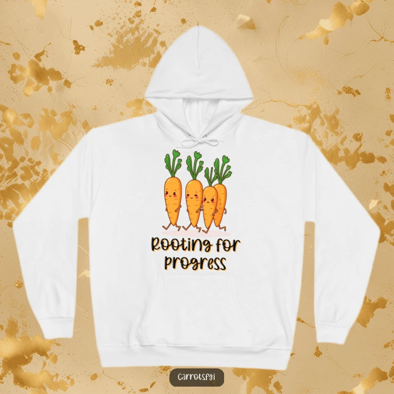 Funny Carrot Hoodie: A cozy hoodie adorned with carrots marching in unison on their tiny legs, bringing humor and warmth.