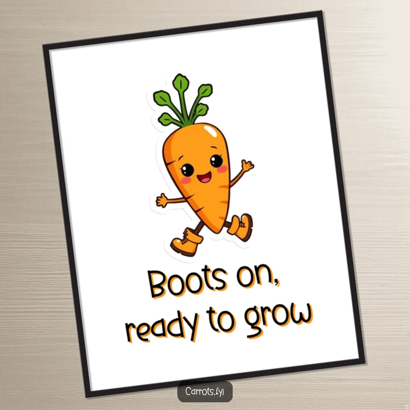 Funny Free Printable Wall Art: An anthropomorphic carrot character marching with purpose, sporting tiny boots and a proud stance.