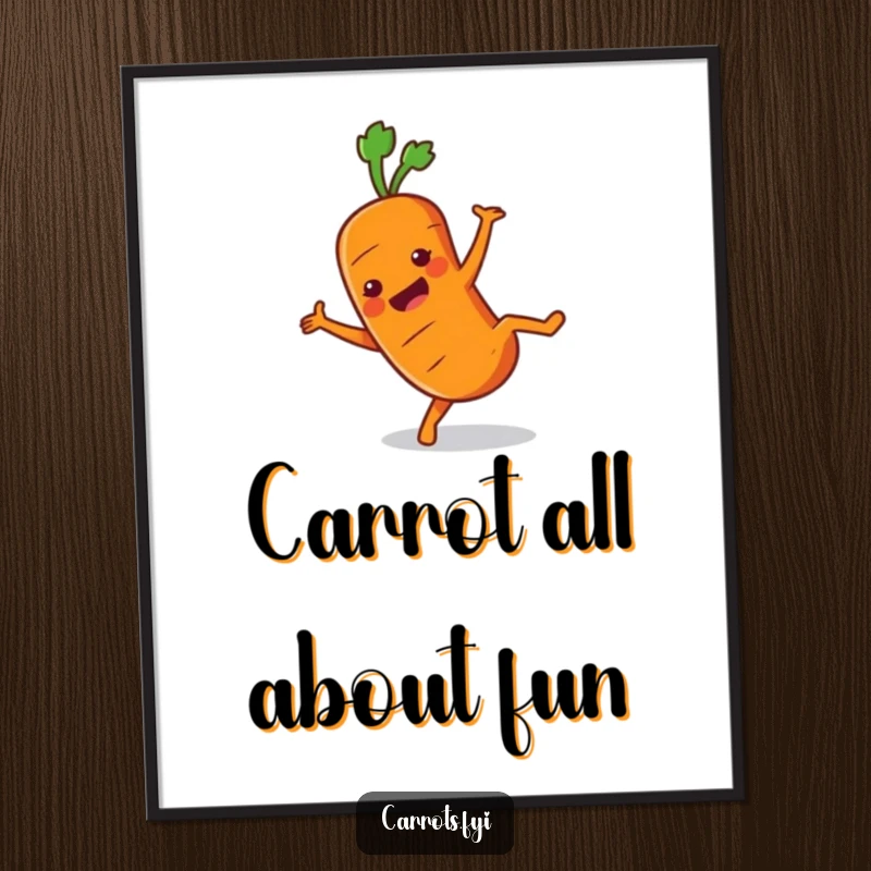Funny Free Printable Wall Art: An anthropomorphic carrot in a dynamic cartwheel, adding energetic fun to walls.