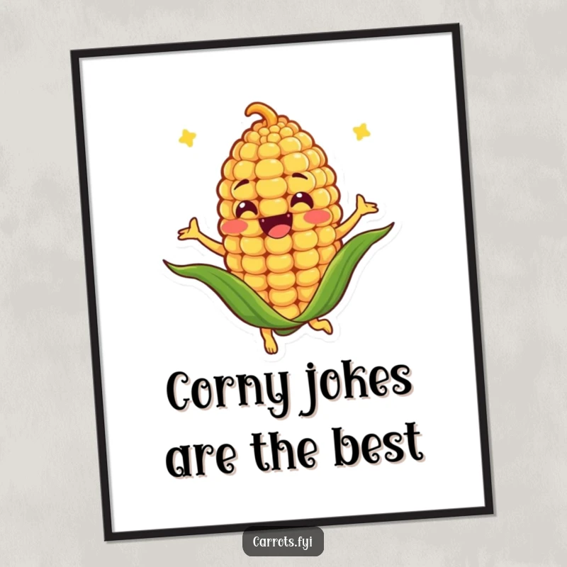 Funny Free Printable Wall Art: An anthropomorphic corn kernel character captured in a cheerful, joyful spinning motion.