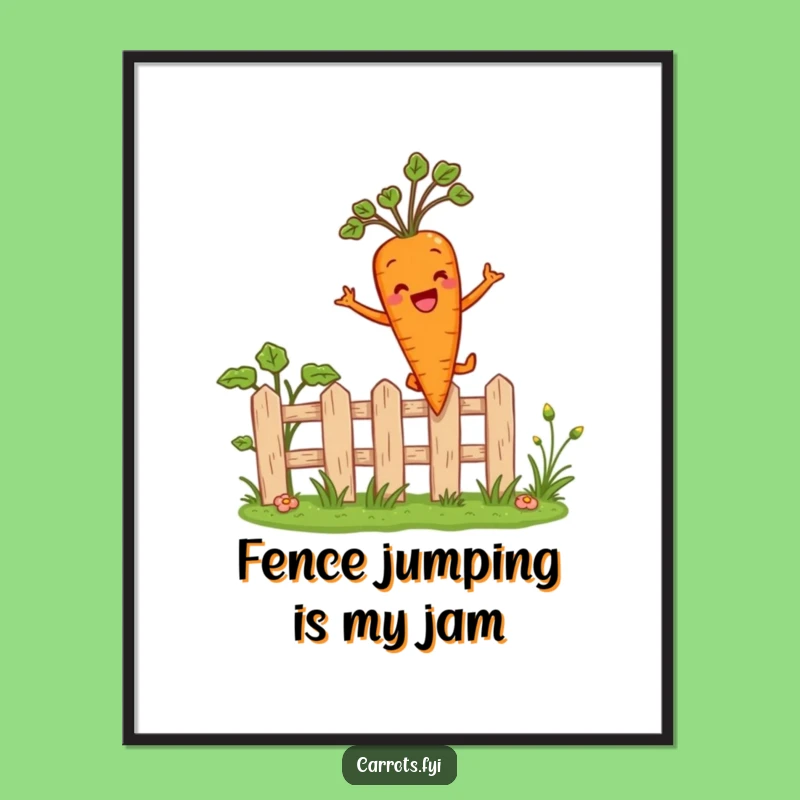 Free Printable Wall Art: Funny Carrot Leaping Fence, Humorous Downloadable Decor