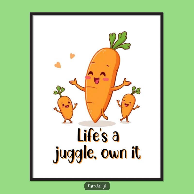 Free Printable Wall Art: Funny Carrot Juggling Roots, Humorous Downloadable Decor