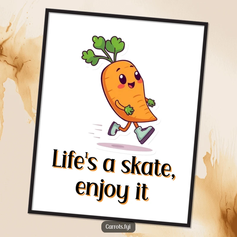 Funny Free Printable Wall Art: An anthropomorphic carrot wearing tiny roller skates speeds along, bringing dynamic, humorous energy to decor.