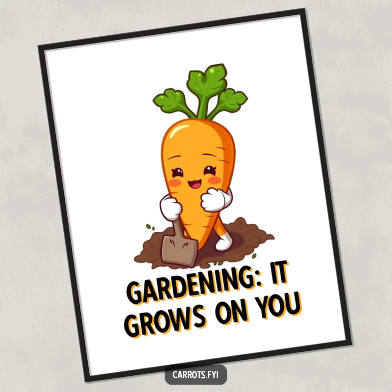 Free Printable Wall Art: a carrot character wearing tiny gloves, happily digging its way into the earth.