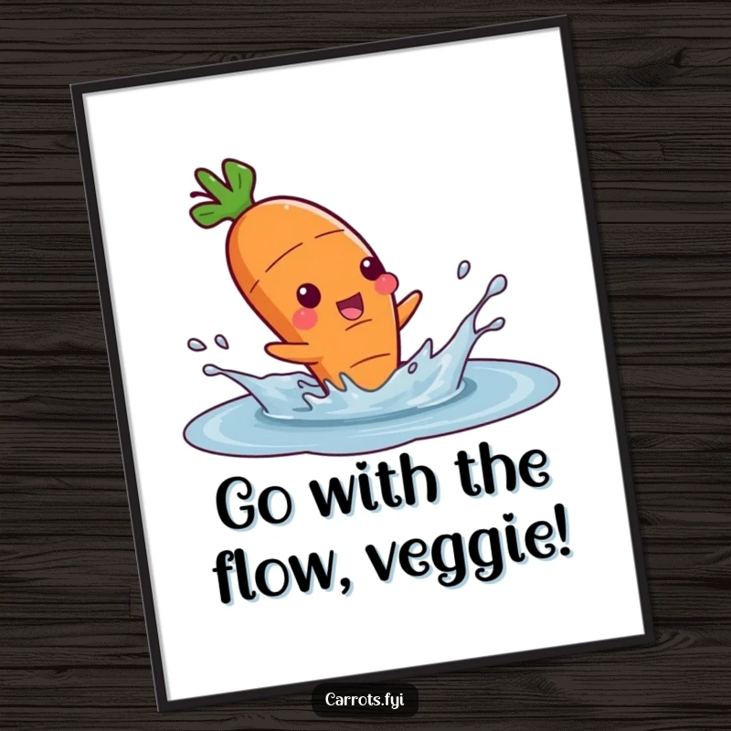 Funny Free Printable Wall Art: Carrot character gleefully splashing in water, creating a happy scene.
